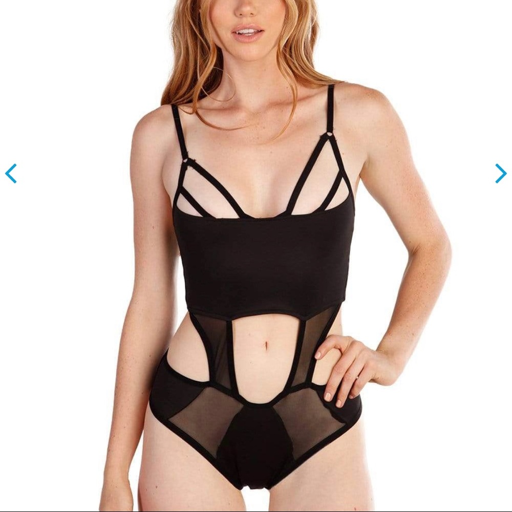 Black bodysuit sheer triangular strap